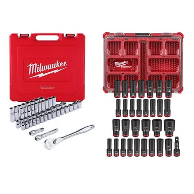 Milwaukee 48-22-9010-49-66-6806, bundle: 1/2 in. Drive SAE/Metric Ratchet and Socket Mechanics with Shockwave Impact Packout Socket Set (78-Piece)