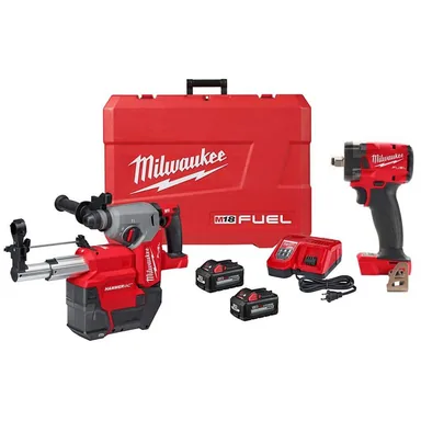 Milwaukee 2912-22DE-2855-20, bundle: M18 FUEL 18V Lith-Ion Brushless 1 in. Cordless SDS-Plus Rotary Hammer w/2 Batteries & M18 FUEL 1/2 in. Impact Wrench