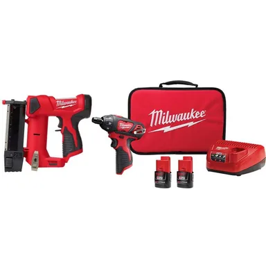 Milwaukee 2540-20-2401-22, bundle: M12 12V 23GA Cordless Pin Nailer w/M12 12V 1/4 in. Hex Screwdriver Kit with 2 1.5Ah Batteries, Charger and Tool Bag