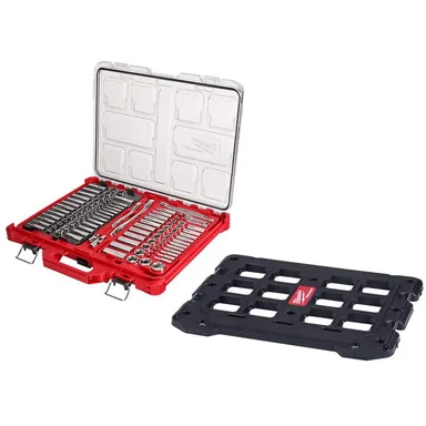 Milwaukee 48-22-9486-48-22-8485, bundle: 3/8 in. and 1/4 in. Drive SAE/Metric Ratchet and Socket Mechanics Tool Set w/PACKOUT Case (106-Piece) & Mounting Plate