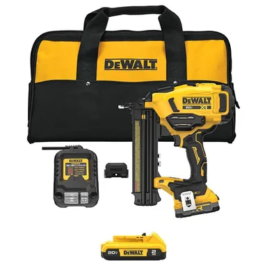 DeWalt DCN210E1WDCB203, bundle: 20V XR 18 GA Brushless Cordless 2 in. Brad Nailer Kit with 2.0Ah Battery, 1.7 Ah Battery, Charger, Tool Connect and Bag