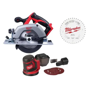Milwaukee 2630-20-2648-20-48-40-0622, bundle: M18 18V Lithium-Ion Cordless 6-1/2 in. Circular Saw w/ M18 Sander & Circular Saw Blade