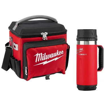 Milwaukee 48-22-8250-48-22-8394R, bundle: 21 Qt. Soft Sided Jobsite Lunch Cooler with PACKOUT Red 18 oz. Insulated Mug with Sip Lid