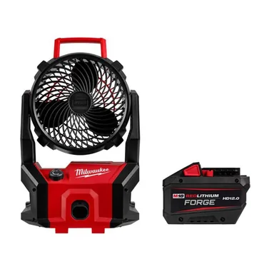 Milwaukee 0818-20-48-11-1813, bundle: M18 18-Volt Lithium-Ion Brushless Cordless PACKOUT Jobsite Fan w/ (1) FORGE HD 12.0 Ah Battery