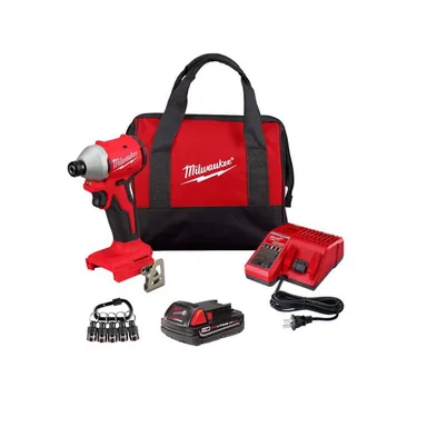 Milwaukee 3650-21P-48-32-4537, bundle: M18 18V Compact Brushless 1/4 in. Impact Driver Kit w/ 2. 0Ah Battery, Charger, Bag with 5-Pc Carabiner Hex Holder