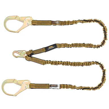 DeWalt DXFP613130, accessory: 6 ft. Lanyard, Twin, 4 ft. to 6 ft. Stretch Lanyard w/Steel Snap Hook and Rebar Hooks on Anchor End in Yellow and Black