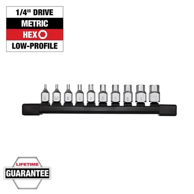 Milwaukee 48-22-9545, accessory: 1/4 in. Metric Drive Low-Profile Hex Bit Scoket Set (10-Piece) (photograph from the Home Depot listing)