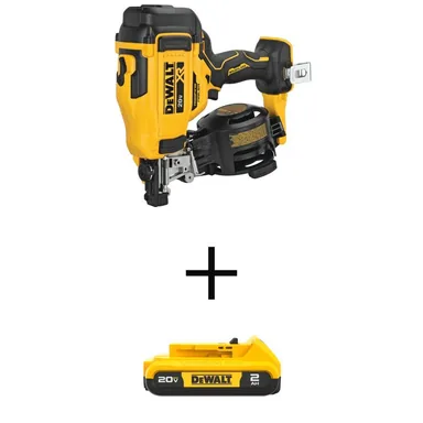 DeWalt DCN45RNBWDCB203, bundle: 20V Max Lithium-Ion 15° Electric Cordless Roofing Nailer with Compact 2.0 Ah Battery Pack