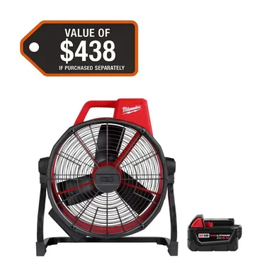 Milwaukee 0821-20-48-11-1850, bundle: M18 Brushless Cordless Hybrid 18 in. Variable Speed Fan with (1) 5.0Ah Battery