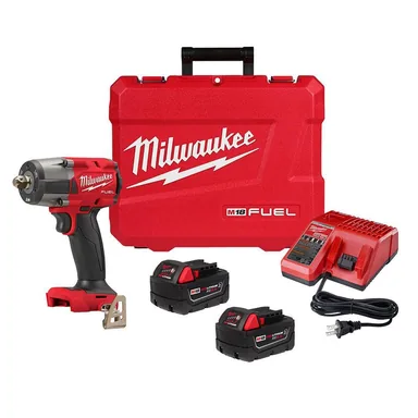 Milwaukee 2962P-22R, kit: M18 FUEL 18V Lithium-Ion Brushless Cordless 1/2 in. Mid-Torque Impact Wrench with Pin Detent Kit, Resistant Batteries