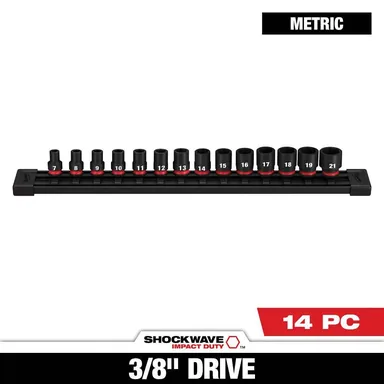 Milwaukee 49-66-7007, accessory: SHOCKWAVE 3/8 in. Drive Metric 6 Point Impact Socket Set (14-Piece)