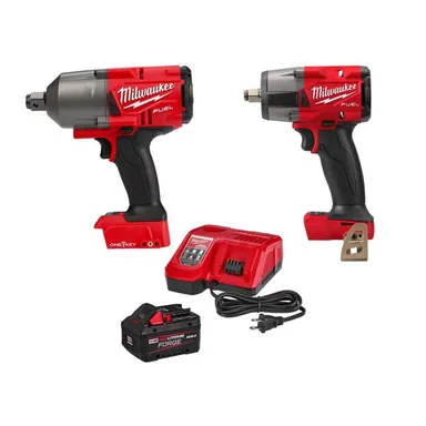 Milwaukee 2864-20-2962-20-48-59-1881, bundle: M18 FUEL 18V Lithium-Ion Brushless Cordless 3/4 in. Impact Wrench w/ 1/2 in. Mid Torque Impact Wrench & Battery/Charger
