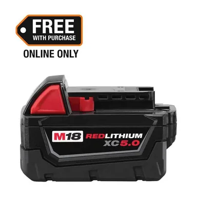 Milwaukee 48-11-1850, accessory: M18 18-Volt 5.0 Ah Lithium-Ion XC Extended Capacity Battery Pack (photograph from the Home Depot listing)