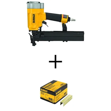 DeWalt DW451S2W25GAL, bundle: Pneumatic 16-Gauge 1 in. Crown Lathing Stapler with 1 in. x 1 in. x 16-Gauge Galvanized Wide Crown Staple(2000 per Pack)