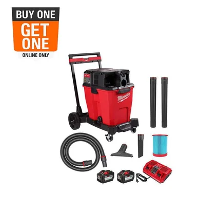 Milwaukee 0930-22HD, kit: M18 FUEL 12 Gallon Cordless DUAL-BATTERY Wet/Dry Shop Vac Kit W/12.0 Ah Battery, Charger, Filter, Hose, and Accessories