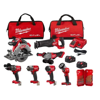 Milwaukee 3697-27-48-89-4631, bundle: M18 FUEL 18V Lith-Ion Brushless Cordless Combo Kit w/ Two 5.0 Ah Batteries, Charger, Tool Bag, & Drill Bit Set (7-Tool)