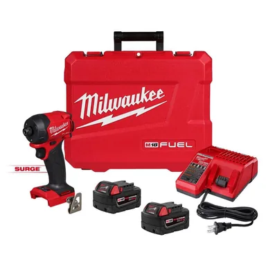 Milwaukee 2761-22, kit: M18 FUEL SURGE 18V Lithium-Ion Brushless Cordless 1/4 in. Hex Impact Driver with (2) 5.0 Ah Battery and Charger (photograph from the Home Depot listing)