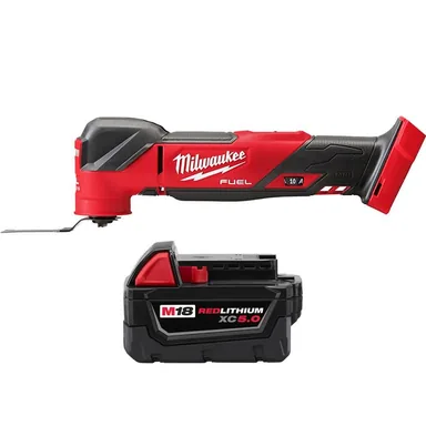 Milwaukee 2836-20-48-11-1850, bundle: M18 FUEL 18-Volt Lithium-Ion Cordless Brushless Oscillating Multi-Tool with 5.0 Ah Battery (photograph from the Home Depot listing)
