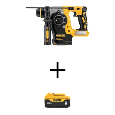 DeWalt DCH273BW205, bundle: 20V MAX Cordless Brushless 1 in. SDS Plus L-Shape Rotary Hammer and (1) 20V MAX Premium Lithium-Ion 5.0Ah Battery