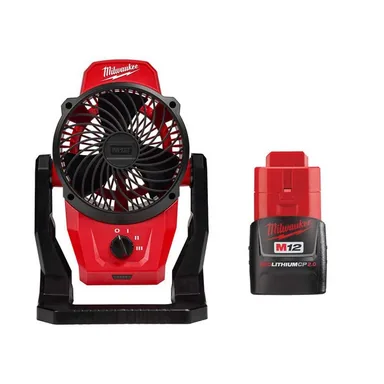 Milwaukee 0820-20-48-11-2420, bundle: M12 12-Volt Lithium-Ion Cordless Jobsite Fan W/M12 2.0 Ah Compact Battery Pack