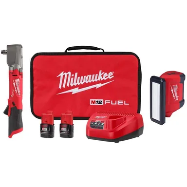 Milwaukee 2565-22-2367-20, bundle: M12 FUEL 12V Lithium-Ion Brushless Cordless 1/2 in. Right Angle Impact Wrench Kit w Two 2.0 Ah Batteries & ROVER Light