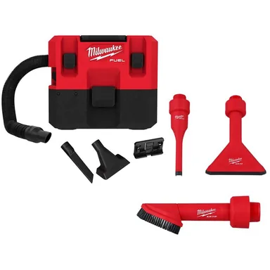Milwaukee 0960-20-49-90-2034-49-90-2021, bundle: M12 FUEL Cordless 1.6 Gal. Wet/Dry Vacuum with AIR-TIP 1-1/4 in. - 2-1/2 in. (3-Piece) Crevice, Nozzle and Brush Kit