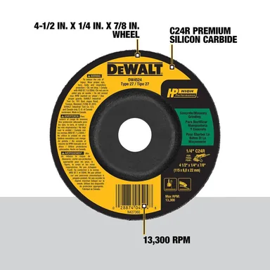 DeWalt DW4524, accessory: 4-1/2 in. x 1/4 in. x 7/8 in. Concrete/Masonry Grinding Wheel