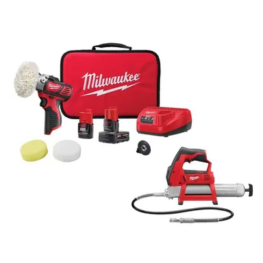 Milwaukee 2438-22X-2446-20, bundle: M12 12V Lithium-Ion Cordless Variable Speed Polisher/Sander Kit with Grease Gun