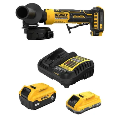 DeWalt DCG402BW245-2C, bundle: ATOMIC 20V MAX Lithium-Ion Cordless 4-1/2 in. Angle Grinder with Paddle Switch with 4 Ah and 5 Ah Batteries and Charger