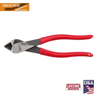 Milwaukee MT508A, unclassified: 8 in. Angled Head Diagonal Cutting Pliers with Dipped Grip (photograph from the Home Depot listing)