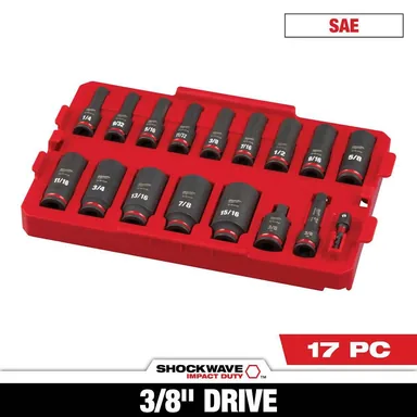 Milwaukee 49-66-6815, accessory: SHOCKWAVE Impact-Duty 3/8 in. Drive SAE Deep Well Impact Socket Set (17-Piece)