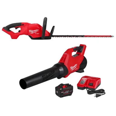 Milwaukee 3033-20-3017-21HD, bundle: M18 FUEL 18V 24 in. Brushless Cordless Battery Powered Hedge Trimmer w/ Blower, 12.0 Ah FORGE Battery, Rapid Charger