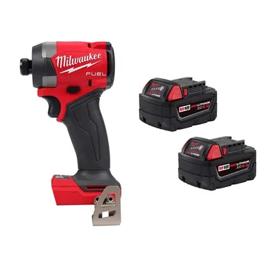 Milwaukee 2953-20-48-11-1852, bundle: M18 FUEL 18-Volt Lithium Ion Brushless Cordless 1/4 in. Hex Impact Driver with (2) M18 5.0Ah Batteries (photograph from the Home Depot listing)