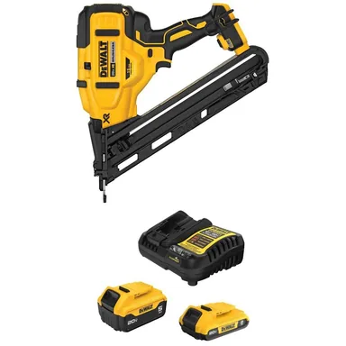 DeWalt DCN650BWB225-2C, bundle: 20V MAX XR Lithium-Ion Cordless 15-Gauge Angled Finish Nailer with 20V MAX 5. 0Ah and 2. 0Ah Batteries and Charger