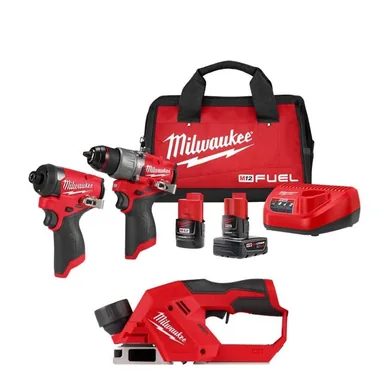 Milwaukee 2524-20-3497-22, bundle: M12 12V Lithium-Ion Brushless Cordless 2 in. Planer with M12 2-Tool Combo Kit