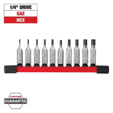 Milwaukee 48-22-9540, unpowered: 1/4 in. Drive SAE Hex Bit Socket Set (10-Piece)