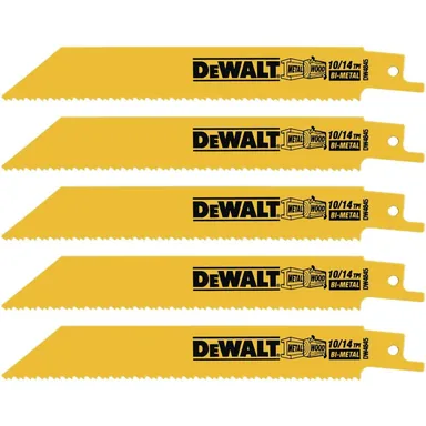 DeWalt DW4845, accessory: 6 in. 10/14 TPI Straight Back Bi Metal Reciprocating Saw Blade (5-Pack)