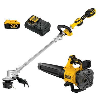 DeWalt DCKO222M1, bundle: 20V MAX Cordless Battery Powered String Trimmer & Blower Combo Kit with (1) 4 Ah Battery & Charger (photograph from the Home Depot listing)