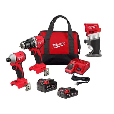 Milwaukee 3693-22CX-2723-20, bundle: M18 18-Volt Lith-Ion Brushless Cordless Compact Hammer Drill/Impact Combo Kit (2-Tool) w/2 Batteries & M18 FUEL Router
