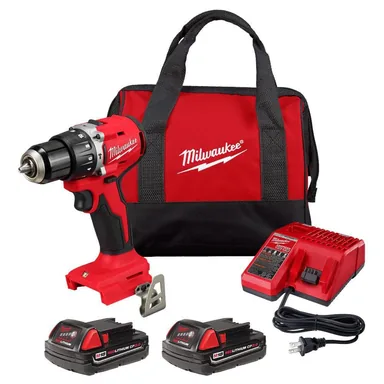 Milwaukee 3602-22CT, kit: M18 18V Lithium-Ion Brushless Cordless 1/2 in. Compact Hammer Drill/Driver Kit with 2 Batteries, Charger and Case