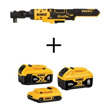 DeWalt DCB346-3WCF512B, bundle: ATOMIC 20V MAX Cordless 1/2in. Ratchet, 20V MAX XR 6.0Ah Battery, 20V MAX XR 4.0Ah Battery, and 20V MAX 2.0Ah Battery