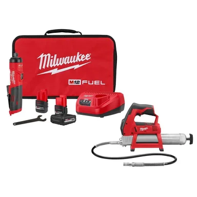 Milwaukee 3486-22-2446-20, bundle: M12 FUEL 12V Lithium-Ion Brushless Cordless 1/4 in. Straight Die Grinder & M12 Grease Gun