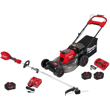 Milwaukee 2823-22HD-3016-21ST, bundle: M18 FUEL 18V 21 in. Brushless Cordless Dual Battery Self-Propelled Mower w/ String Trimmer, (3) Batteries, Charger