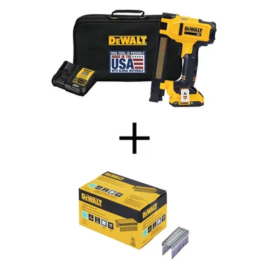 DeWalt DCN701D1WS18100, bundle: 20V Max Lithium-Ion Cordless Cable Stapler and 1 in. Electrical Staples (540 pack) with 2.0 Ah Battery, Charger and Bag