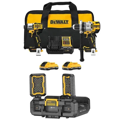 DeWalt DCK2101QQ2W8062, bundle: 20-Volt MAX Lithium-Ion Cordless 2-Tool Combo Kit and LED Adjustable Work Light w/ (2) 4 Ah Batteries Charger & Kit Bag