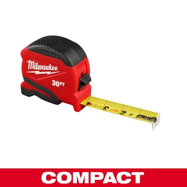 Milwaukee 48-22-1730, unpowered: 30 ft. Compact Tape Measure with Fractional Scale (photograph from the Home Depot listing)