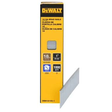 DeWalt DBN18100-1, accessory: 1 in. x 18-Gauge Glue Collated Straight Brad Nails (1000-Pack)