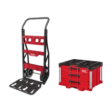 Milwaukee 48-22-8415-48-22-8443, bundle: PACKOUT 20 in. 2-Wheel Utility Cart with PACKOUT 3-Drawer Tool Box