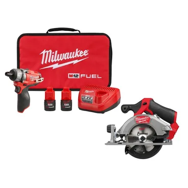 Milwaukee 2402-22-2521-20, bundle: M12 FUEL 12V Lithium-Ion Brushless Cordless 1/4 in. Hex 2-Speed Screwdriver Kit W/(2) 2.0h Batteries, Bag,& Circular Saw