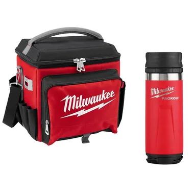 Milwaukee 48-22-8250-48-22-8395R, bundle: 21 Qt. Soft Sided Jobsite Lunch Cooler with PACKOUT Red 18 oz. Insulated Bottle with Sip Lid